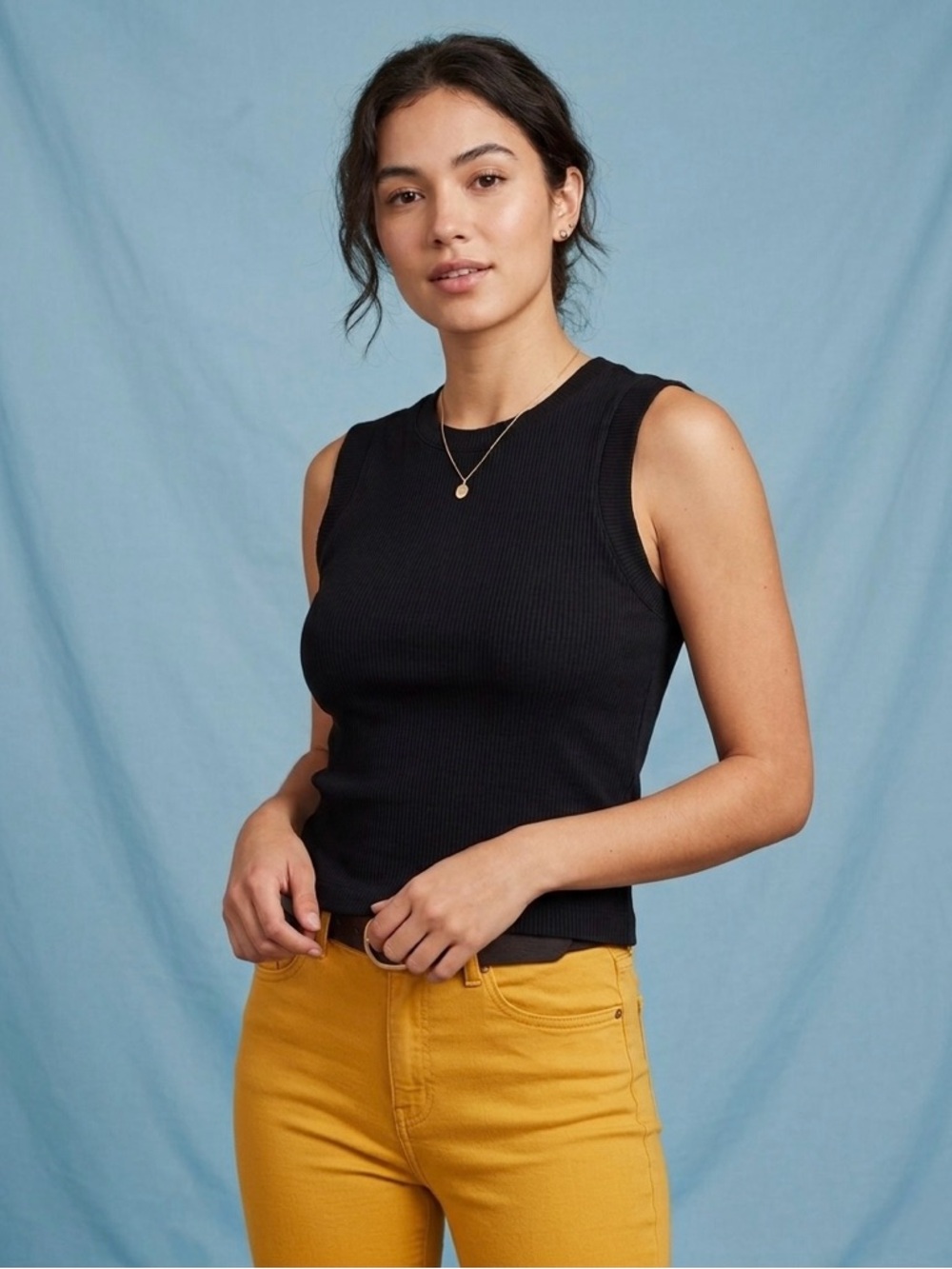 Ophelia Roe Women’s Black Ribbed Crewneck Tank - Slim Fit